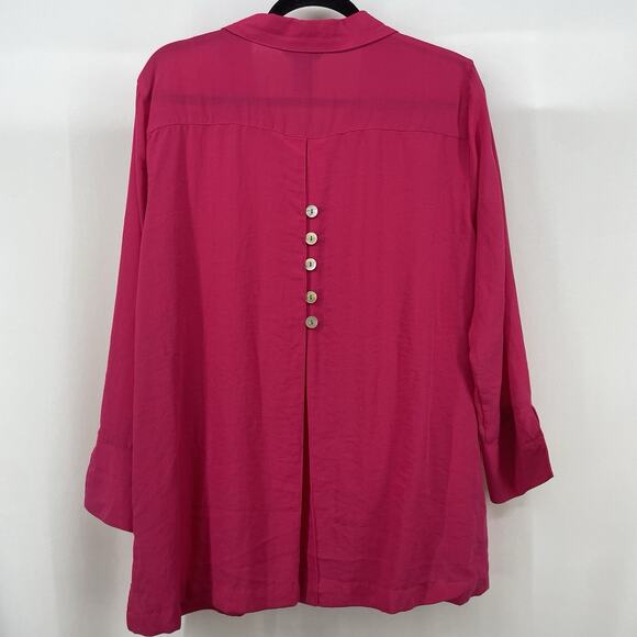 Ali Miles Size L Button Down Shirt Flowy Tunic Hot Pink Long Sleeve Relaxed Top - Picture 6 of 9